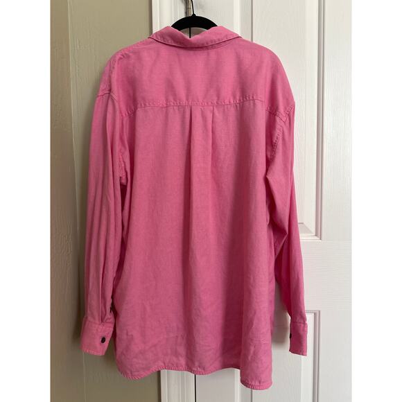 Athleta Pink Retreat 100% Linen Button Down Shirt Top XL - Picture 4 of 6